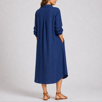 Charlotte | Dames midi blousejurk met lange mouwen en knoopsluiting