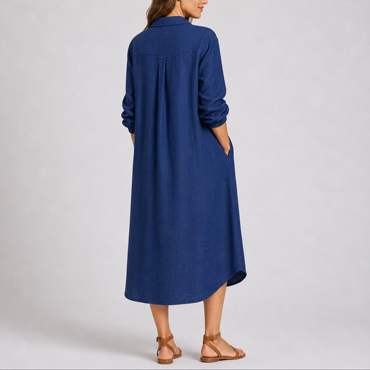 Charlotte | Dames midi blousejurk met lange mouwen en knoopsluiting
