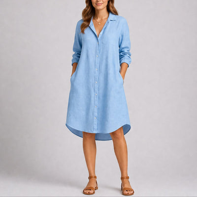 Charlotte | Dames midi blousejurk met lange mouwen en knoopsluiting