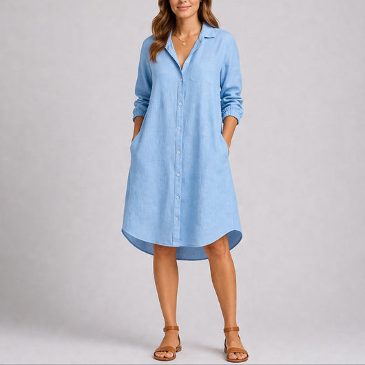 Charlotte | Dames midi blousejurk met lange mouwen en knoopsluiting