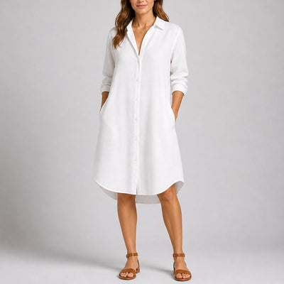 Charlotte | Dames midi blousejurk met lange mouwen en knoopsluiting