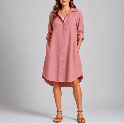 Charlotte | Dames midi blousejurk met lange mouwen en knoopsluiting