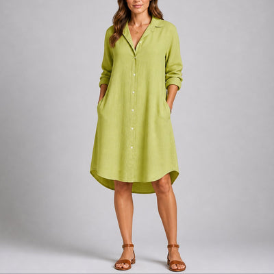 Charlotte | Dames midi blousejurk met lange mouwen en knoopsluiting