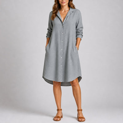 Charlotte | Dames midi blousejurk met lange mouwen en knoopsluiting