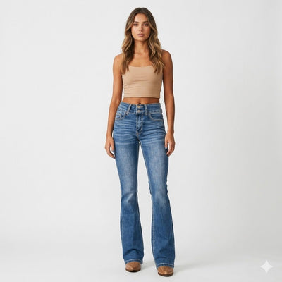 Annika | Dames flared jeans met hoge taille en figuurvolgende snit