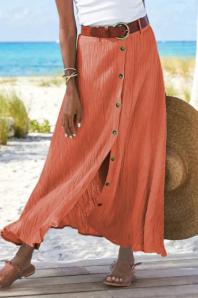 Frieda | Dames doorgeknoopte maxirok met hoge taille in linnenlook