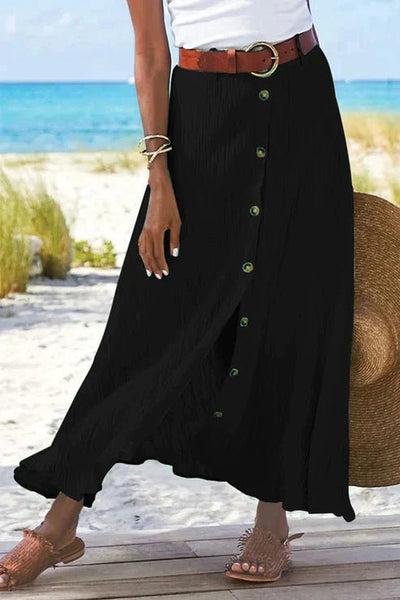 Frieda | Dames doorgeknoopte maxirok met hoge taille in linnenlook