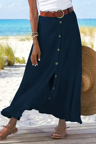 Frieda | Dames doorgeknoopte maxirok met hoge taille in linnenlook