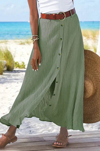 Frieda | Dames doorgeknoopte maxirok met hoge taille in linnenlook