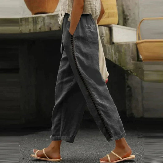 Mia | Dames linnen broek met hoge taille en knopen opzij