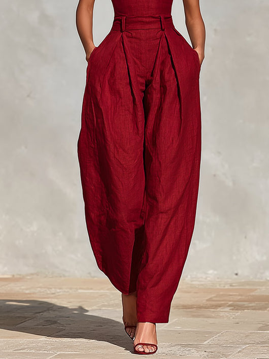 Clara | Dames linnen jumpsuit met hoge taille, wijde pijpen en spaghettibandjes