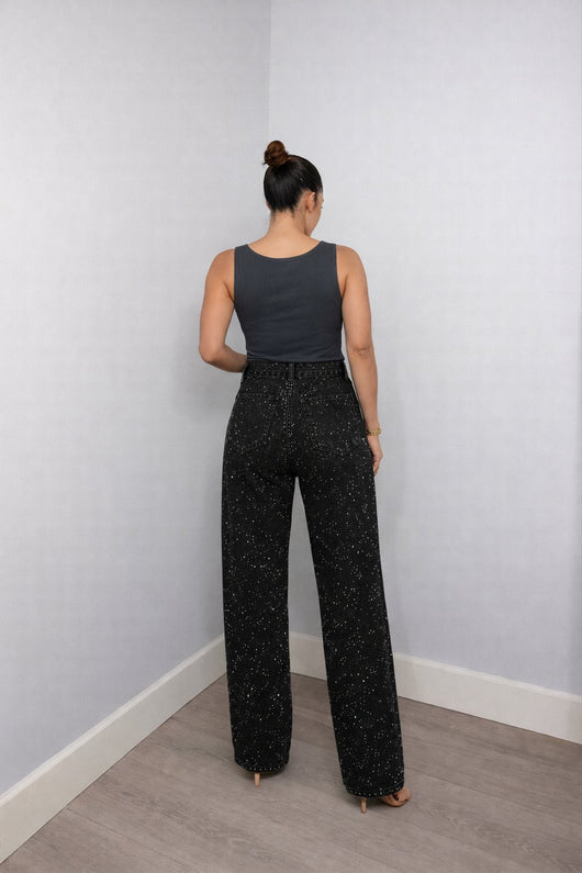 Charlotte | Dames straight-leg glitterjeans met hoge taille