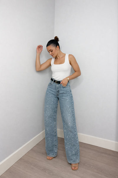 Charlotte | Dames straight-leg glitterjeans met hoge taille