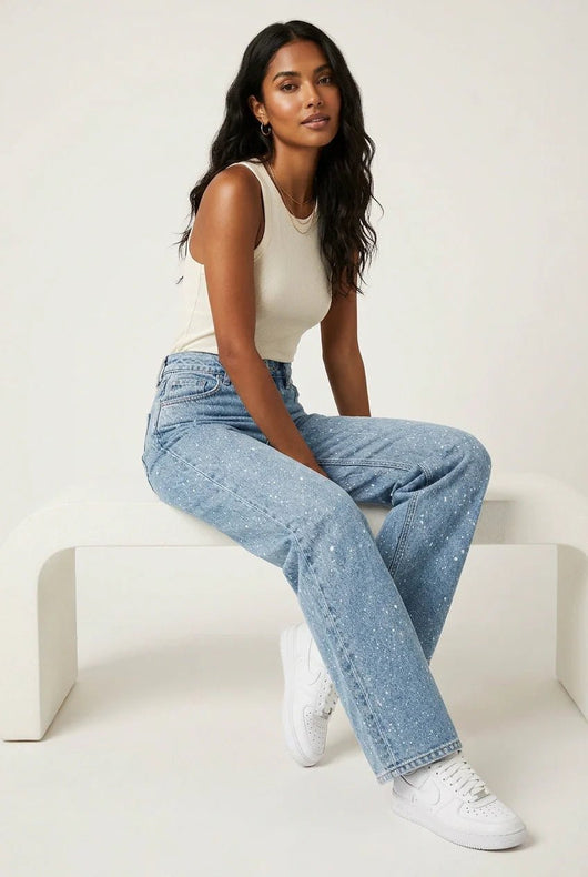 Charlotte | Dames straight-leg glitterjeans met hoge taille