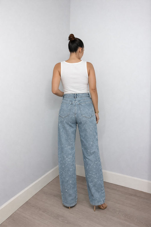 Charlotte | Dames straight-leg glitterjeans met hoge taille