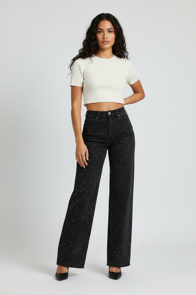 Charlotte | Dames straight-leg glitterjeans met hoge taille