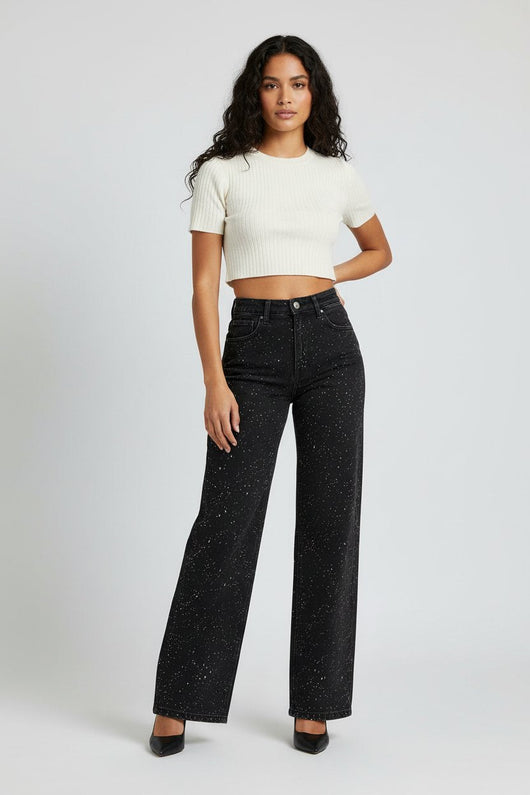 Charlotte | Dames straight-leg glitterjeans met hoge taille