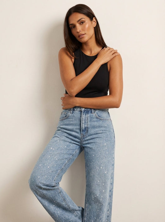 Charlotte | Dames straight-leg glitterjeans met hoge taille