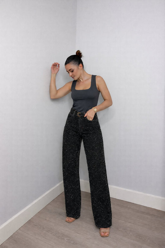 Charlotte | Dames straight-leg glitterjeans met hoge taille