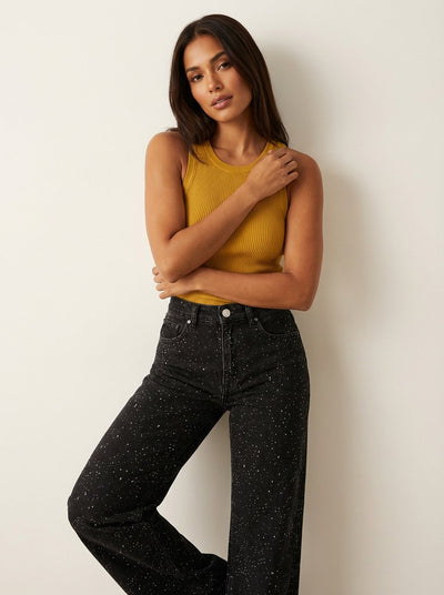 Charlotte | Dames straight-leg glitterjeans met hoge taille