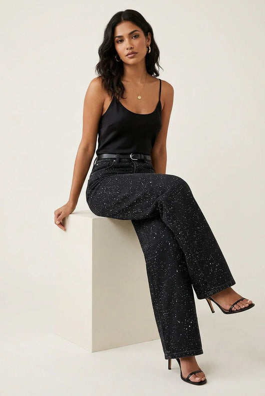 Charlotte | Dames straight-leg glitterjeans met hoge taille