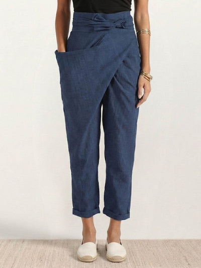 Nora | Dames cropped wikkelbroek met hoge taille, taps toelopende pijp en strikband