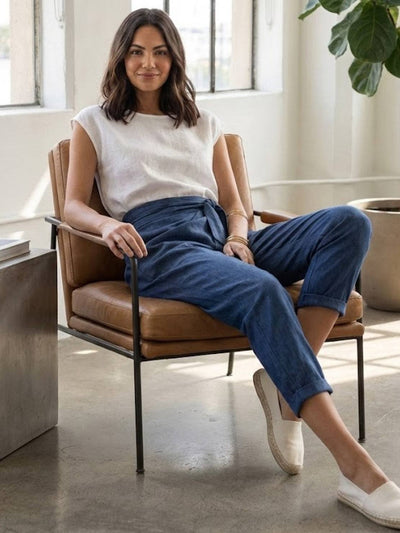 Nora | Dames cropped wikkelbroek met hoge taille, taps toelopende pijp en strikband