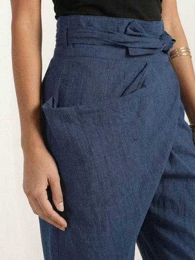 Nora | Dames cropped wikkelbroek met hoge taille, taps toelopende pijp en strikband