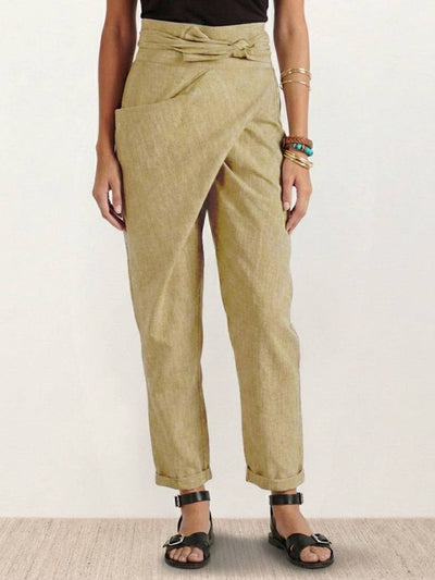 Nora | Dames cropped wikkelbroek met hoge taille, taps toelopende pijp en strikband