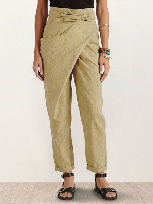Nora | Dames cropped wikkelbroek met hoge taille, taps toelopende pijp en strikband