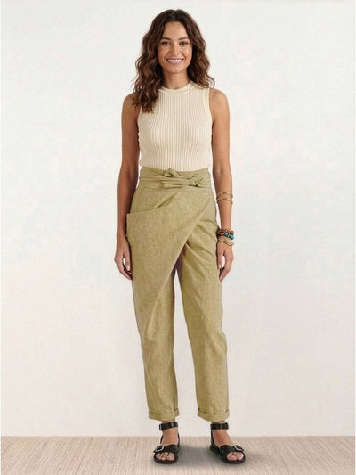 Nora | Dames cropped wikkelbroek met hoge taille, taps toelopende pijp en strikband