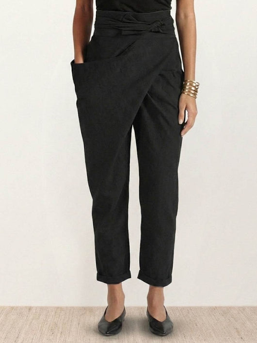Nora | Dames cropped wikkelbroek met hoge taille, taps toelopende pijp en strikband