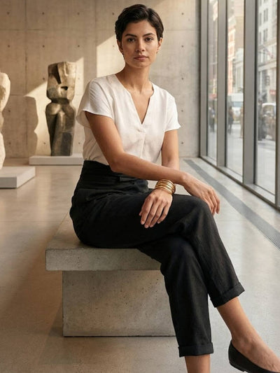 Nora | Dames cropped wikkelbroek met hoge taille, taps toelopende pijp en strikband