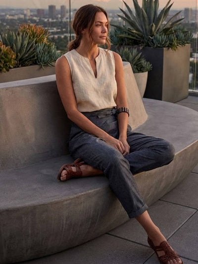 Nora | Dames cropped wikkelbroek met hoge taille, taps toelopende pijp en strikband