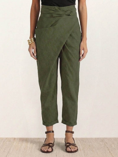 Nora | Dames cropped wikkelbroek met hoge taille, taps toelopende pijp en strikband