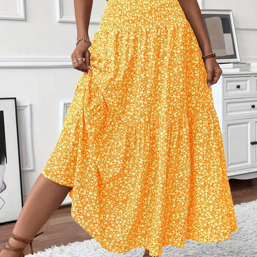 Marlene | Uitlopende dames midirok met hoge taille en bloemenprint