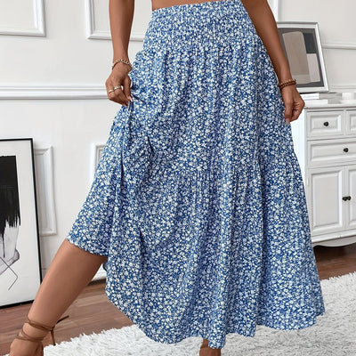 Marlene | Uitlopende dames midirok met hoge taille en bloemenprint