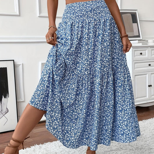 Marlene | Uitlopende dames midirok met hoge taille en bloemenprint