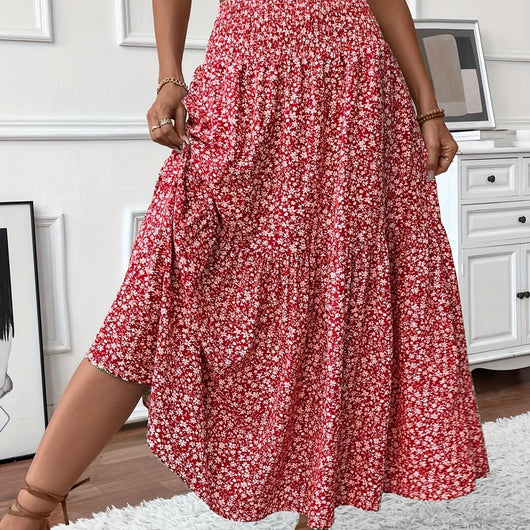 Marlene | Uitlopende dames midirok met hoge taille en bloemenprint