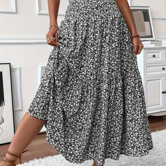 Marlene | Uitlopende dames midirok met hoge taille en bloemenprint