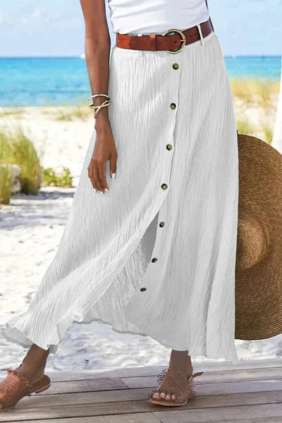 Luisa | Dames doorgeknoopte maxirok met hoge taille in linnenlook