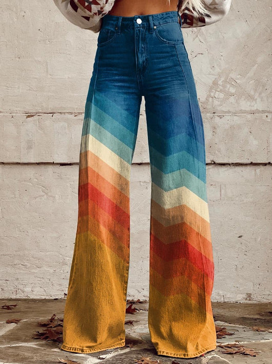 Mia | Dames wide-leg jeans met hoge taille en retro chevronprint