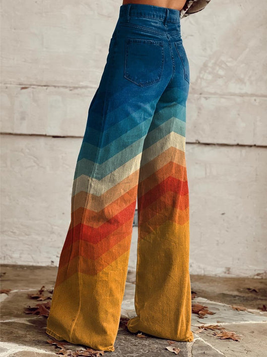 Mia | Dames wide-leg jeans met hoge taille en retro chevronprint