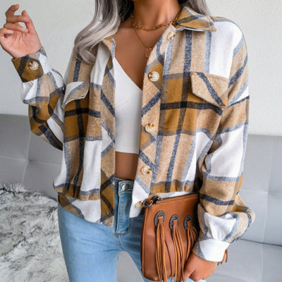 Mia | Oversized geruite dames shacket van flanel met lange mouwen