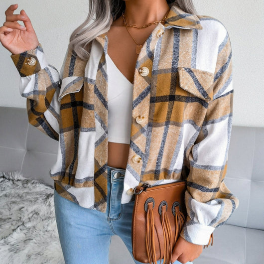 Mia | Oversized geruite dames shacket van flanel met lange mouwen