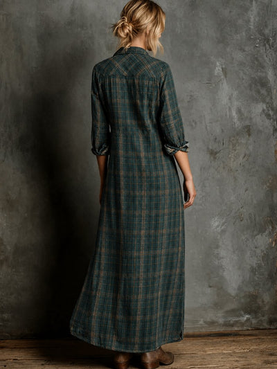 Emilia | Geruite dames maxi blousejurk van flanel