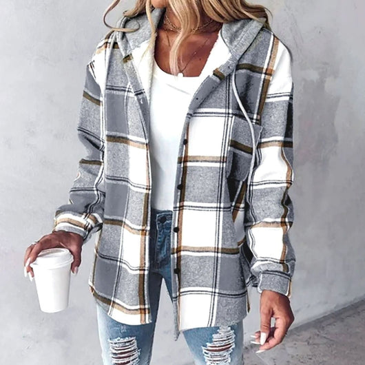 Amelie | Geruite dames hoodie-jas met capuchon en losse pasvorm