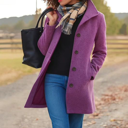 Charlotte | Klassieke elegante dames jas met knoopsluiting, halflang