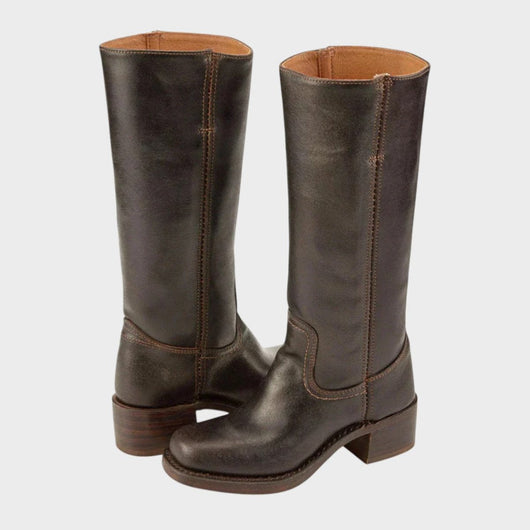 Mia | Dames kniehoge laarzen in leerlook, klassieke westernstijl