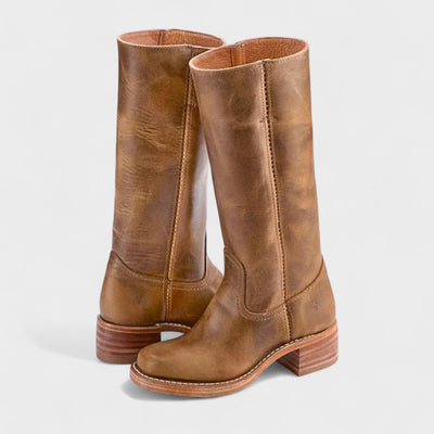 Mia | Dames kniehoge laarzen in leerlook, klassieke westernstijl